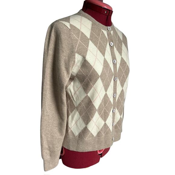 Lands End Women’s Small Petite US 6-8 100% Cashmere Argyle Cardigan Sweater - Picture 2 of 6
